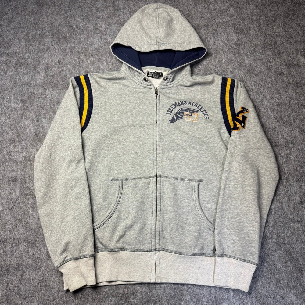 Lucky Brand Hoodie Mens L Gray Full Zip Y2K Freemans 57 Graphic Jacket